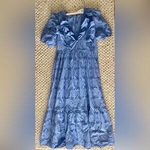 Zara Blue Ruffled Tiered Sundress with Puff Sleeves
